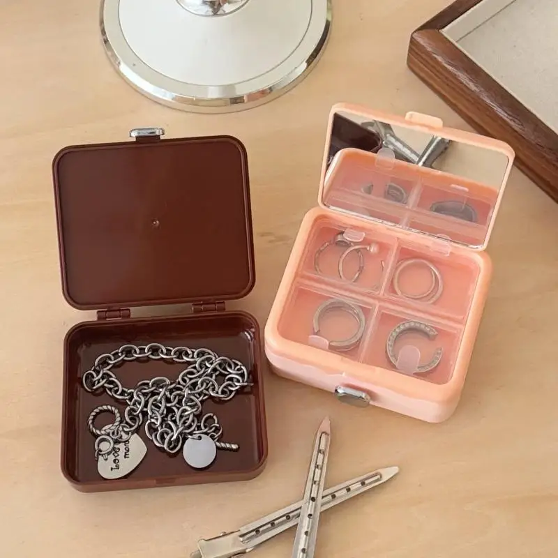 صندوق تخزين صغير للشوكولاتة بطبقة مزدوجة مع مرآة صندوق محمول أقراط وقلائد وخواتم صندوق تخزين العناصر النثرية