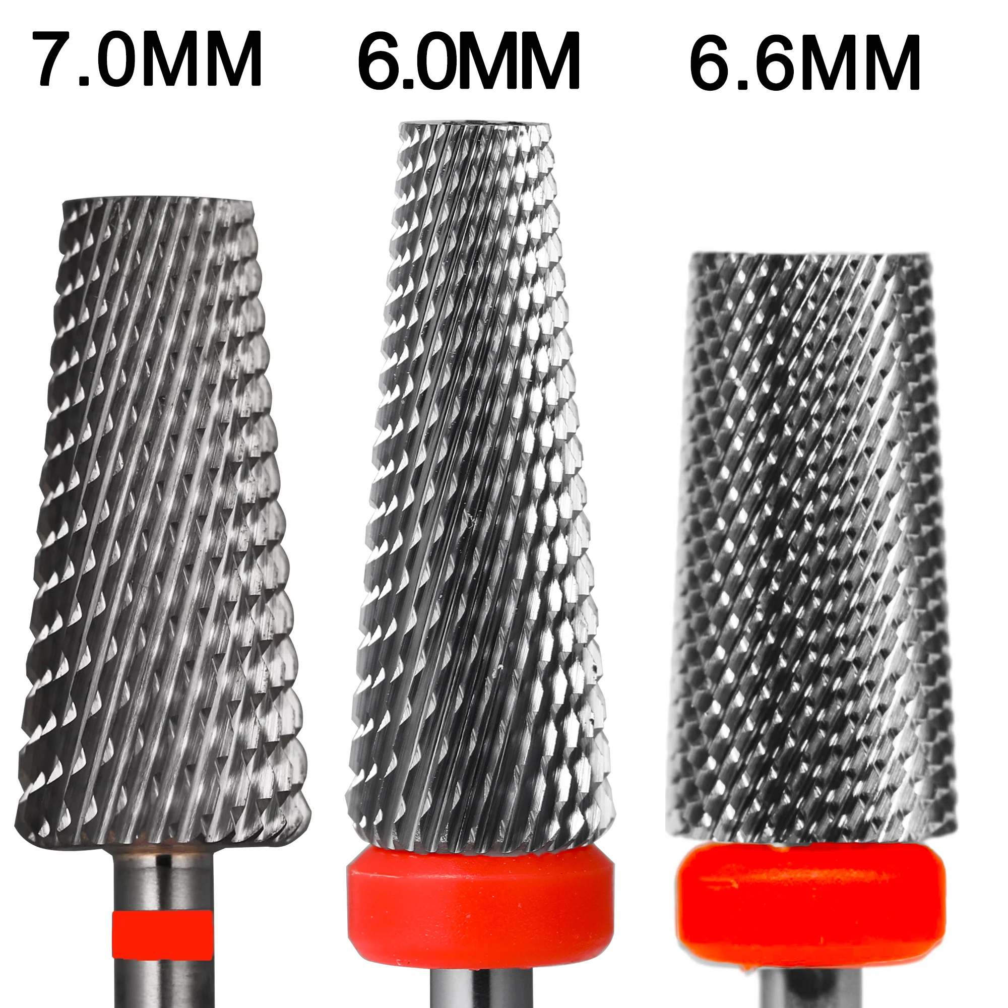 RolinStar 7,0 mm und 6,6 mm großer, trapezförmiger, konischer Original-Nagelbohrer aus Wolframstahlkarbid für elektrische Dremel-Maschinen