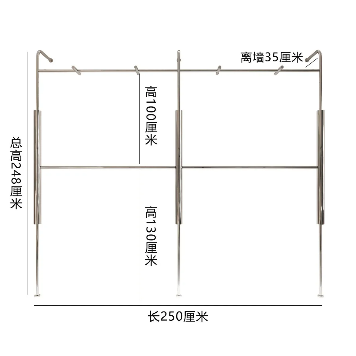 Clothing store display rack Floor-to-ceiling display rack Stainless steel upper wall hanger Men's clothing store Double layer