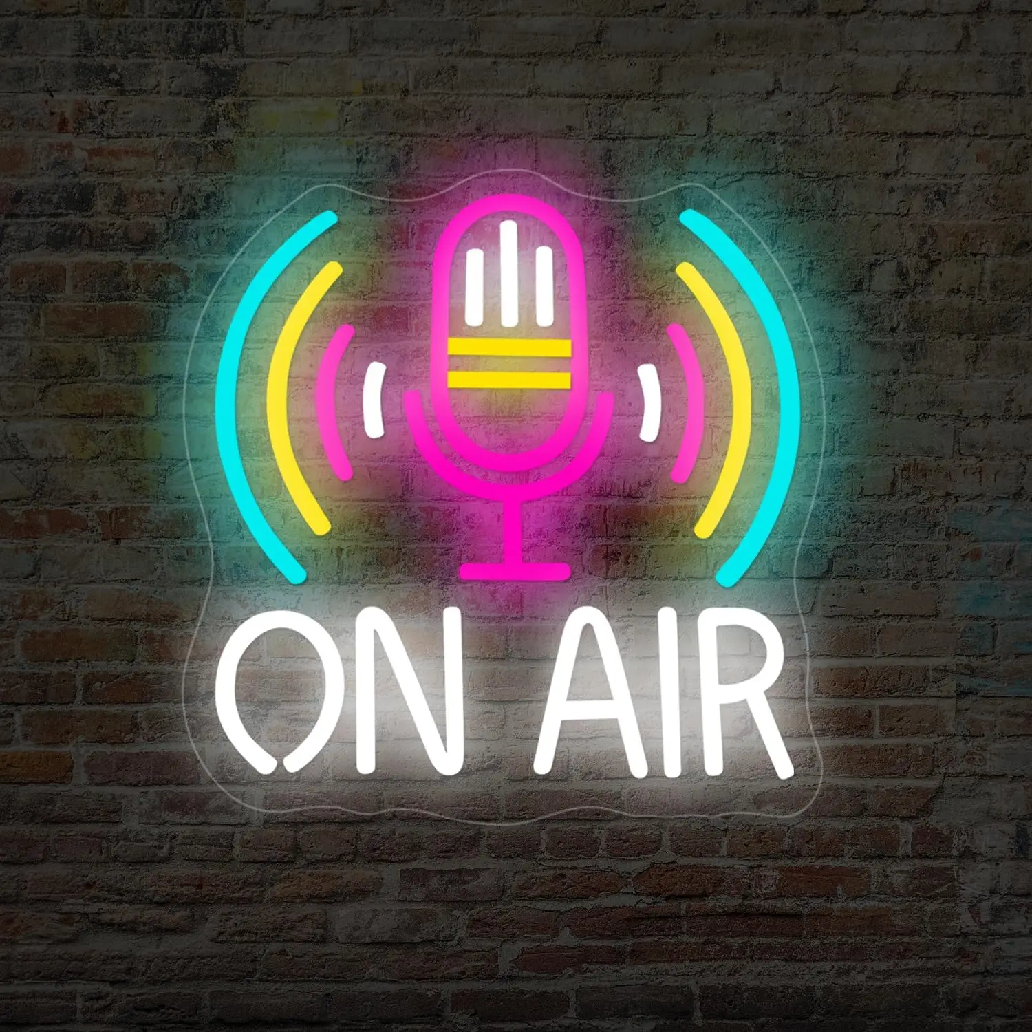 On Air Neon Sign LED Neon Light Microphone Podcast USB Powered Lamp for Broadcast Studio Game Room Bedroom Wall Decor