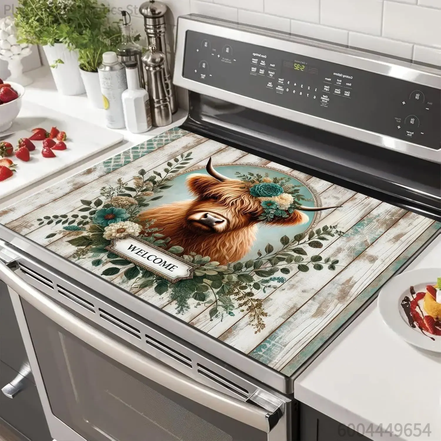Highland Cow Diatomite Stove Top Cover Heat Resistant Non Slip Protector Mat for Electric Cooktop Farmhouse Kitchen Decor