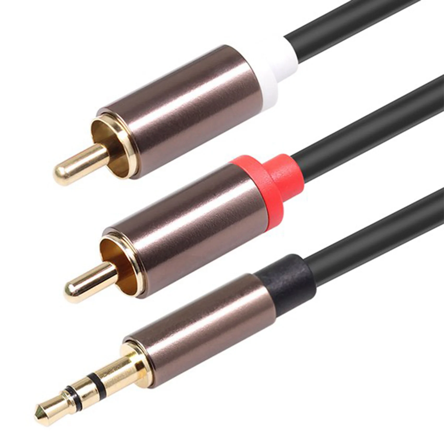 Kabel 3.5mm ke RCA (10 kaki), kabel Audio RCA lapis emas 24K kabel Aux Stereo pria KE pria (kiri/kanan) adaptor Splitter