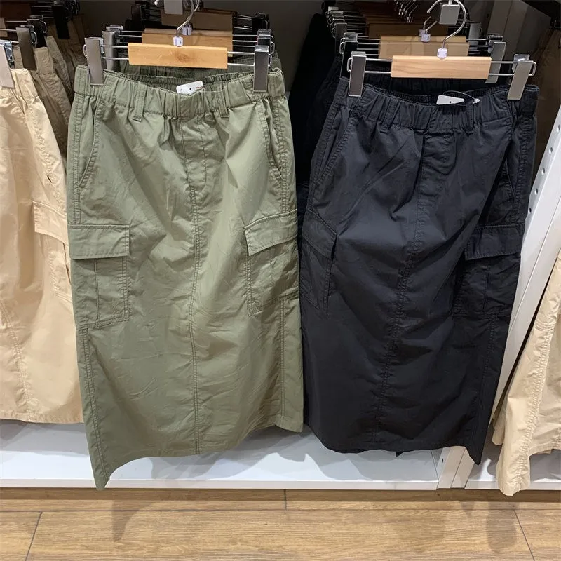 

Новинка 2024, весенняя повседневная рабочая одежда с двойным разрезом, женская универсальная длинная юбка-миди трапециевидной формы, деловая повседневная юбка