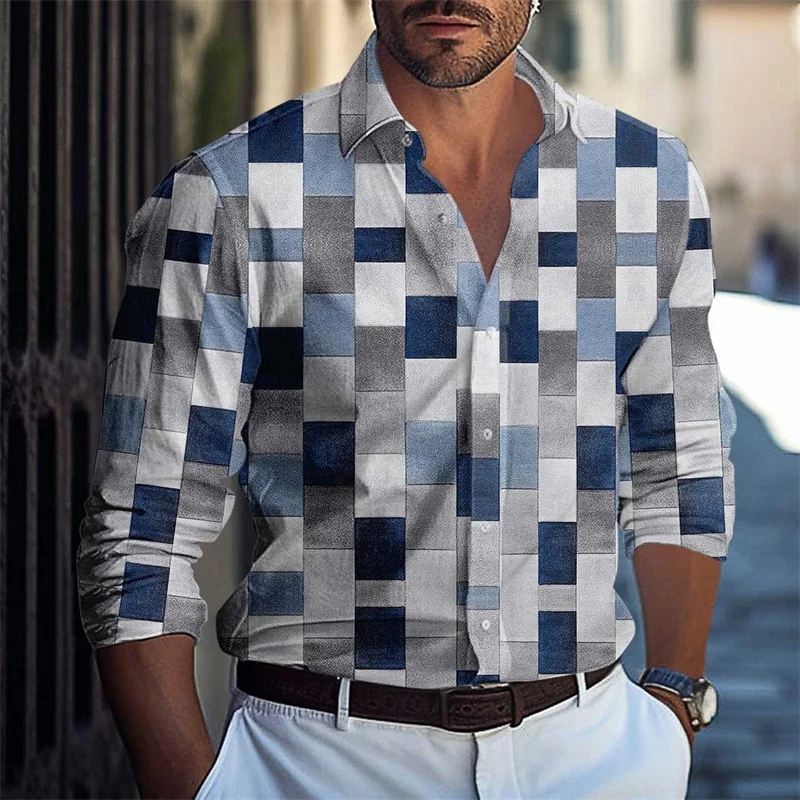 Men's high-end black and white casual outdoor suit shirt solid color stripes comfortable soft lapel top office plus size