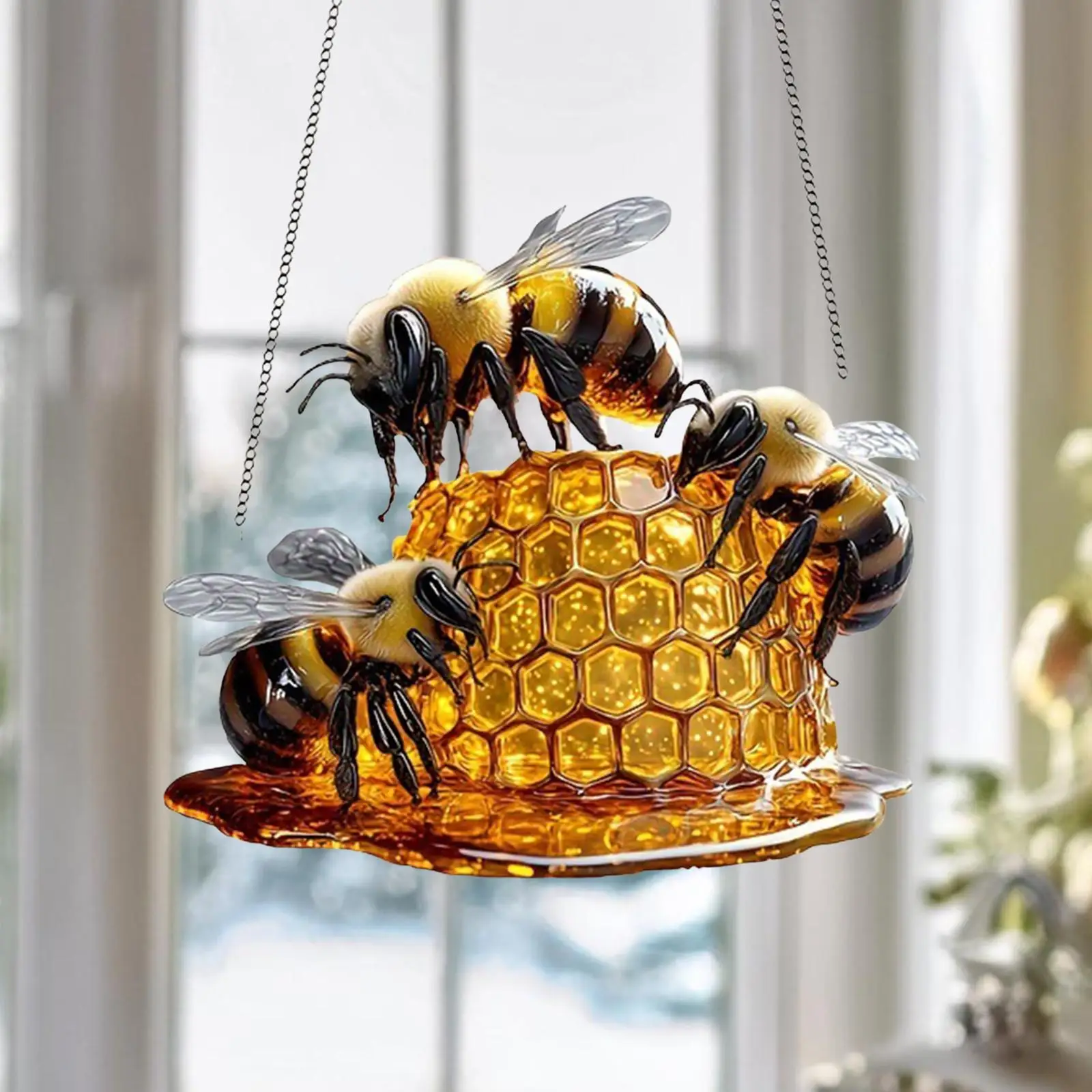 Adorno de abeja de miel, decoración colgante, accesorios de impresión de doble cara, colgante para gabinete, puerta navideña de inauguración de la casa