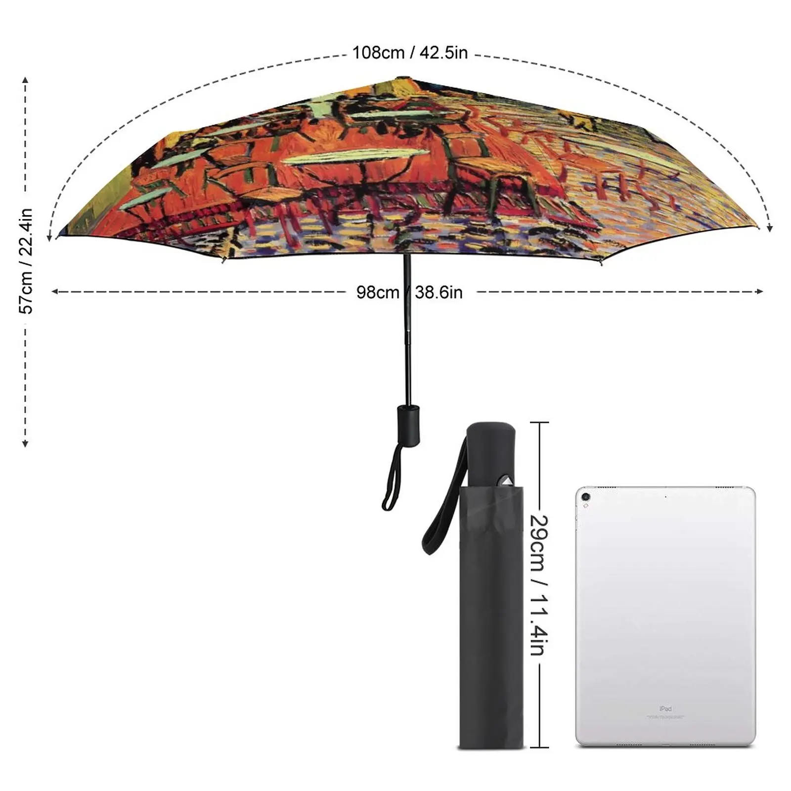 Vincent Van Gogh 3 Fold Auto Umbrella Cafe Terrace at Night Ligthweight Umbrella Sun and Rain Black Coat Umbrellas for Men Women