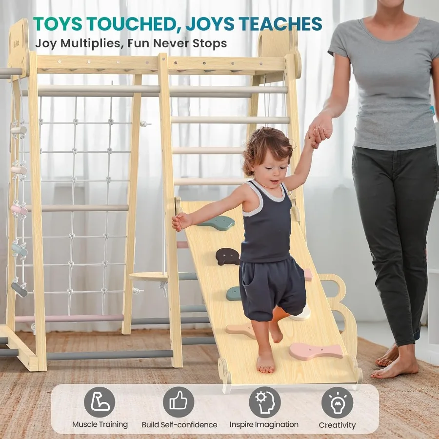 ترقية ملعب داخلي 9in1 الغابة رياضة تسلق اللعب مونتيسوري فلسفة والدورف نمط متسلق خشبي Playset مع الشريحة #6