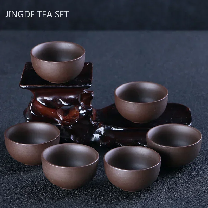 6 Pcs/set Boutique Yixing Purple Clay Teacup Travel Handmade Tea Bowl Master Cup Customized Household Tea Set Accessories