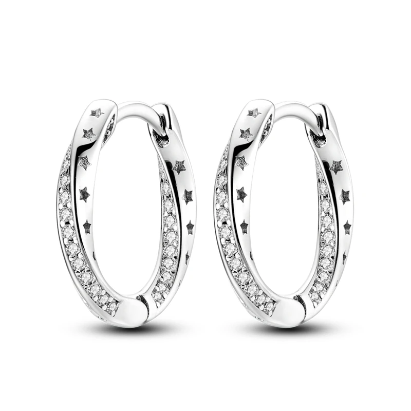 

925 Sterling Silver Earrings Women Sparkling Star Twist Hoop Earring For Anniversary Wedding Jewelry Gifts