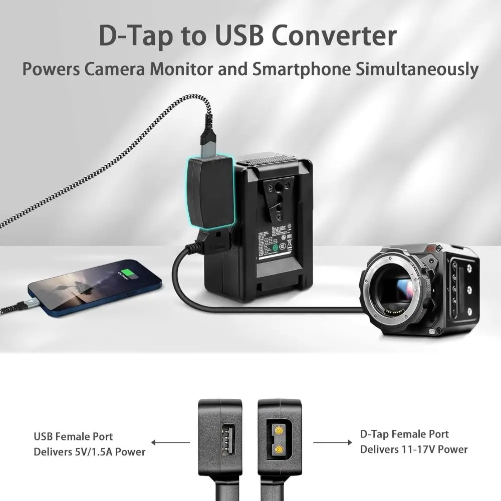 11V-17V D Tap to USB Adapter 5V/1.5A Male to Female Power Adapter V-Mount Battery Universal Power Splitter Adapter