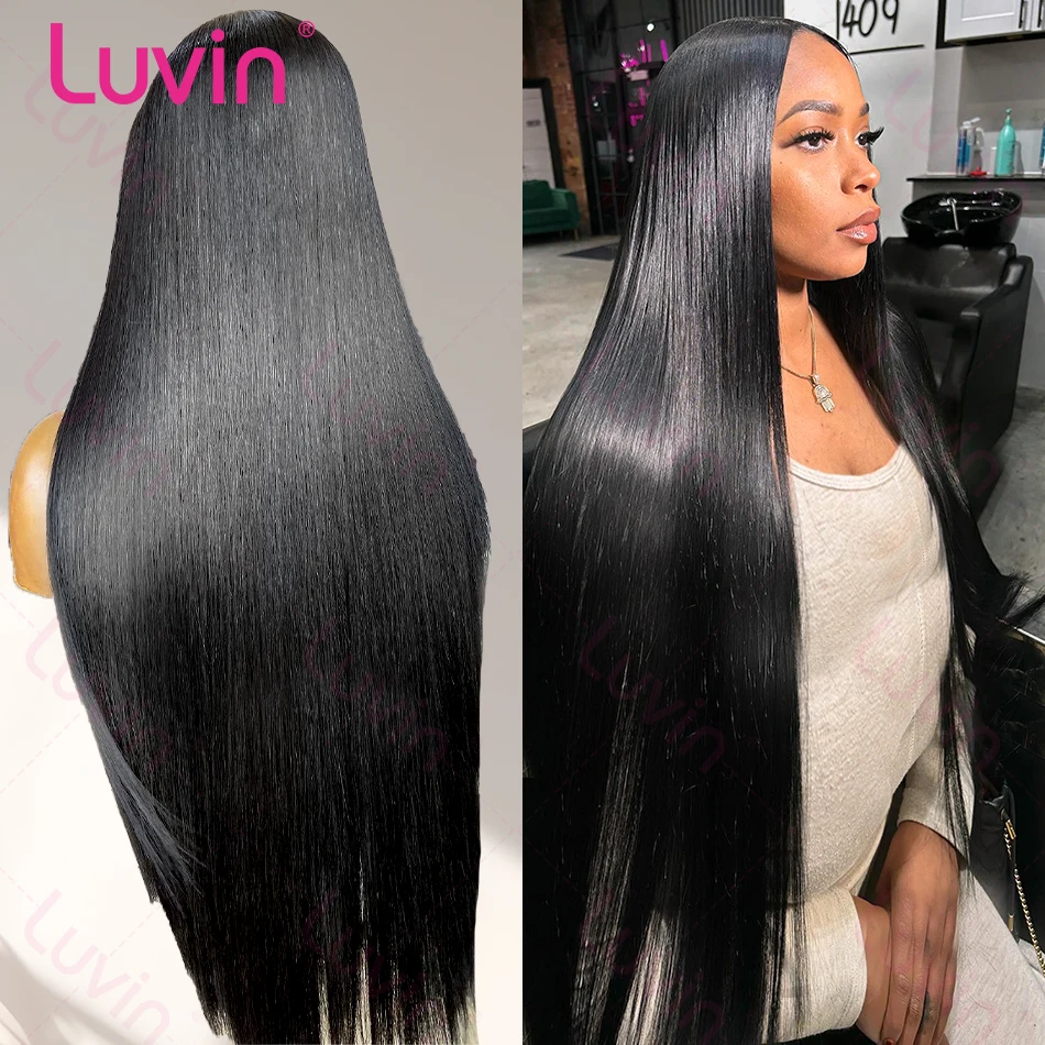 Luvin 13x6 HD Transparent Bone Straight 40 42 Inches Lace Front Human Hair Wig Brazilian Lace Frontal Wigs For Women