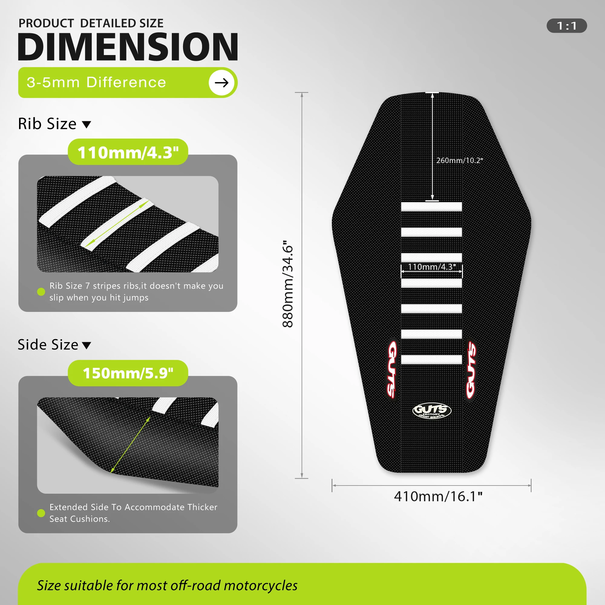 DSMTECH Universal Ribbed Seat Cover Rubber Soft Non-slip For Honda Yamaha Suzuki Kawaski Dirt Bike Off Road Accessories image 3