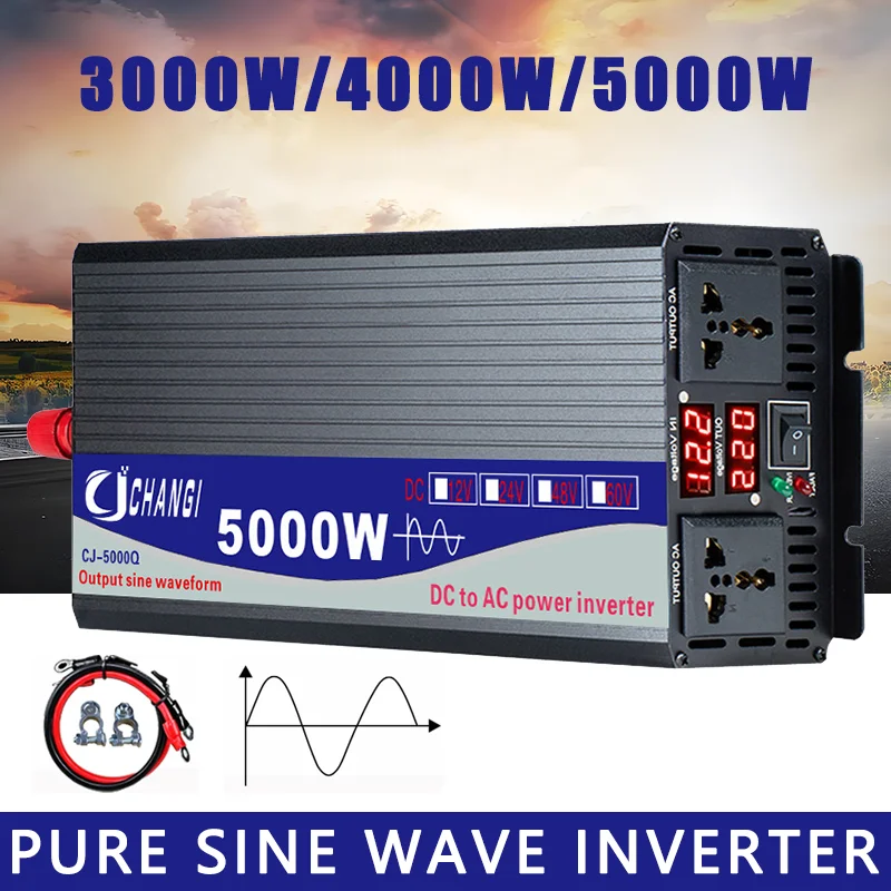 

Pure Sine Wave Power Converter Solar Car Inverter Double Socket Converter DC 12V 24V 48V 60V to AC 220V 3000W 4000W 5000W