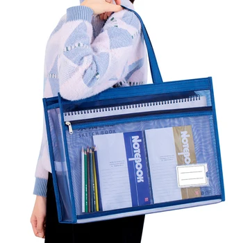 휴대용 투명 그리드 지퍼 학생 드로잉 스케치 보드 시험지 보관 가방, 대형 A3 메쉬 파일 가방, 휴대용 책 아트 백