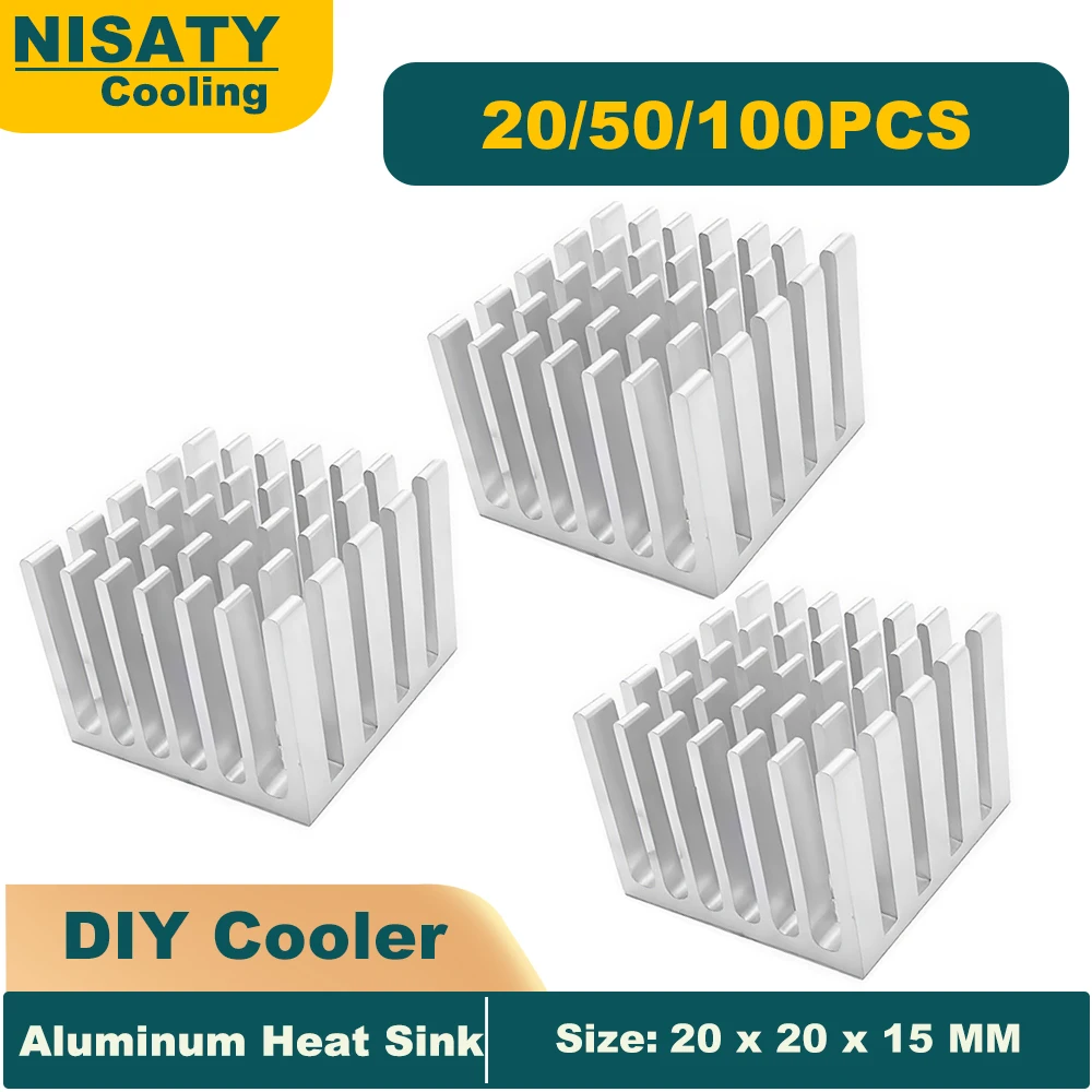 

Bulk Pack 20/50/100PCS 20x20x15mm Cooling Heatsink CPU GPU IC Chip Aluminum Heat Sink Radiator Silver Heatsink DIY Cooler
