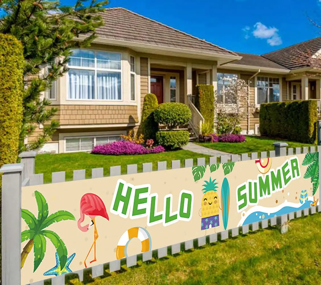

Летний баннер в виде фламинго, ананаса, брикет, Hello Summer Yard, знак для барбекю, вечеринки для девичника