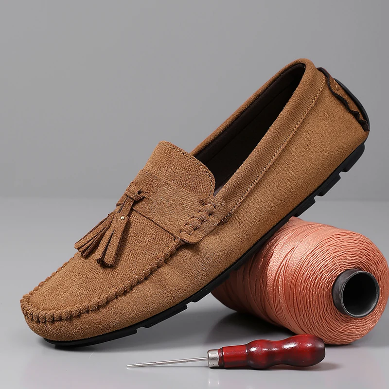

Мужская замшевая повседневная обувь, мужские лоферы без шнуровки, модная мужская обувь ручной работы для вождения, мягкие мокасины, топсайдеры