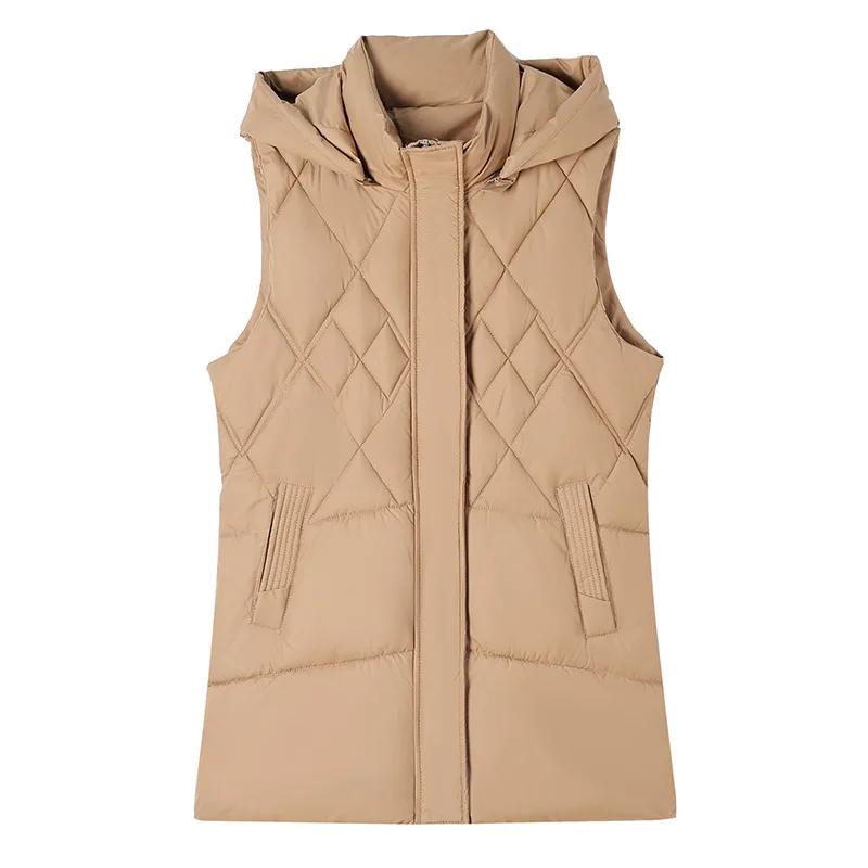 Parkas Women Sleeveless Hooded Vest Coats Midi Length Coat Slim Fit Thick Zipper Solid Casual Jacket Vests Pockets Autumn Winter