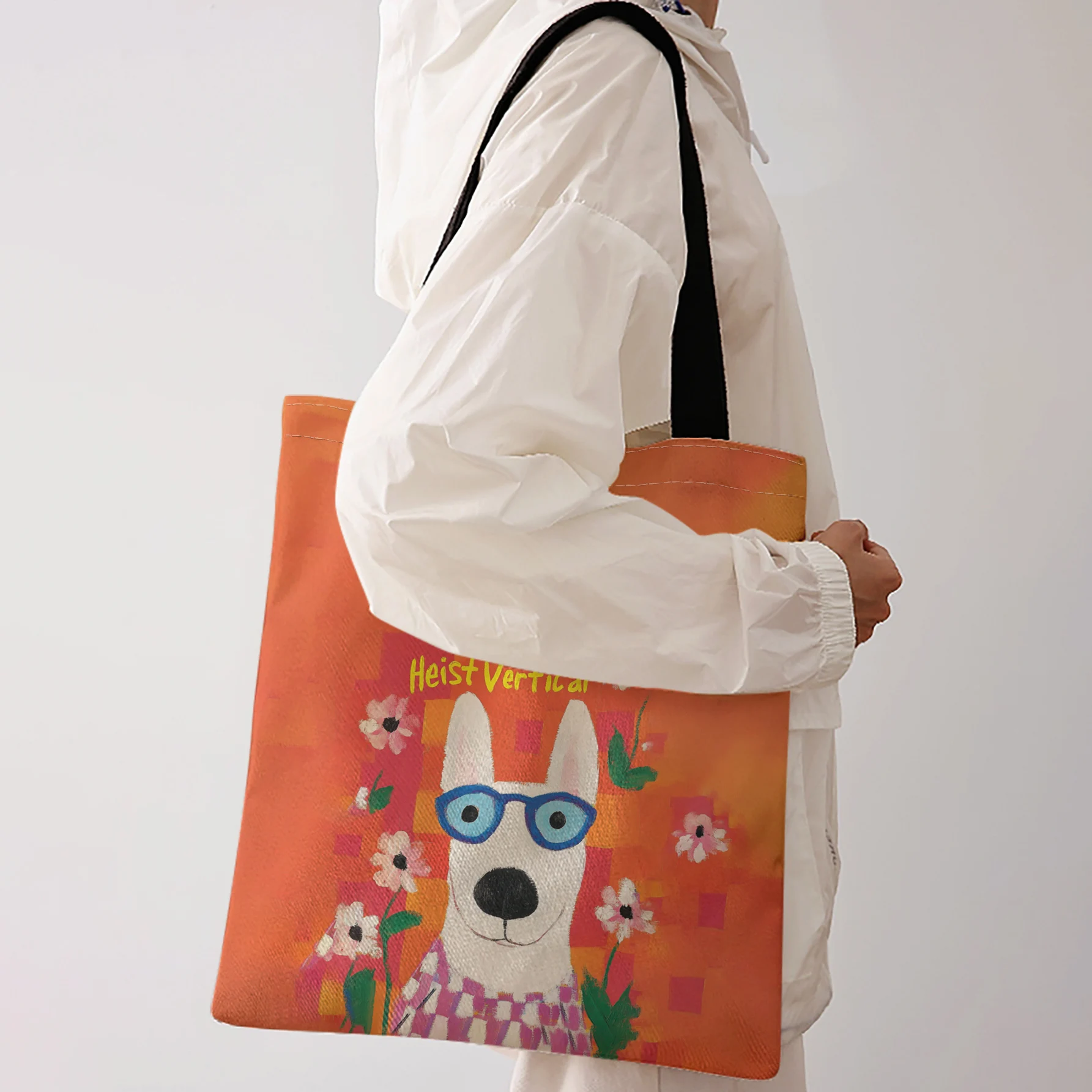 Cool White Bull Terrier With Sunglasses Daisy Floral Print Tote Bag Large Capacity Shoulder Bag For Shopping Travel Daily Use