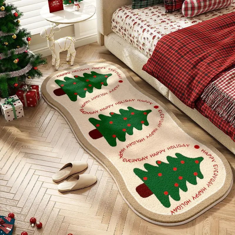 VIKAMA Cartoon Christmas Home Decoration Plush Carpet, Cool And Warm, Soft Bedroom Bedside Blanket Home Decoration