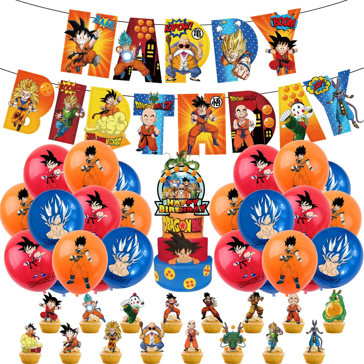 Dragon Ball Theme Party Supplies Set Anime Goku Boys Man Birthday Cake Decoration Banner Tablecloth Plate Balloons Toys Gifts