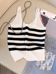 2024 New Striped Knitted Backless Cami Top Casual V Neck Color Block Spaghetti Strap Dress For Spring & Summer Odzież damska