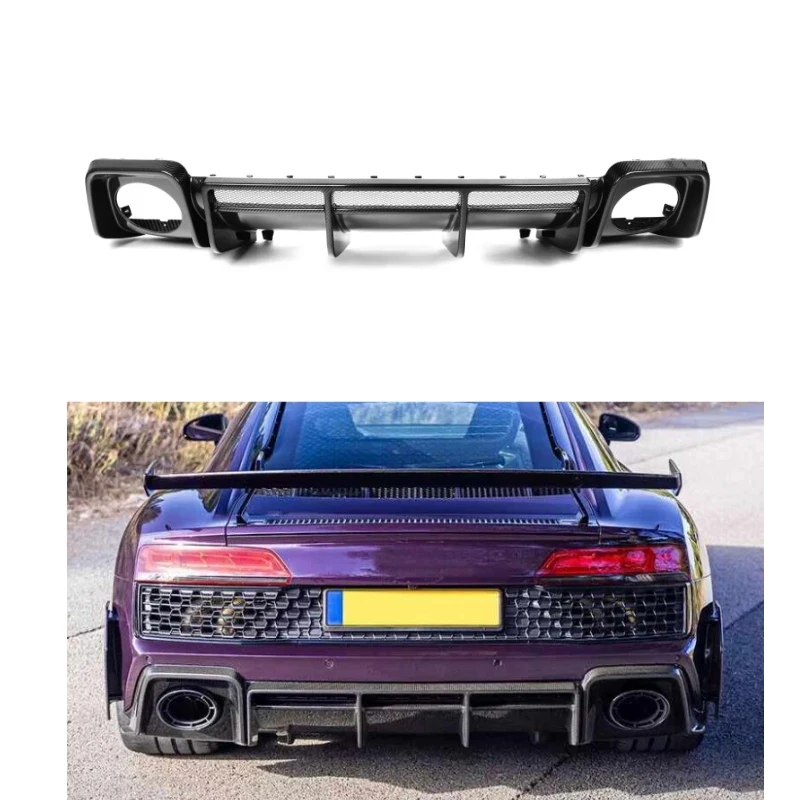 

Dry Carbon Fiber P Style Rear Bumper Diffuser For Audi R8 2021-2022-2023-2024 Rear Lip Spoiler