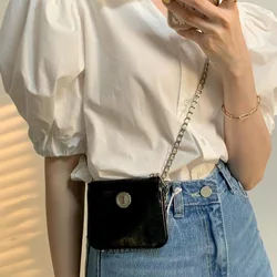 Korean Ins Fashion Mini Shoulder Bags PU Black Silver Zipper Cross Body Bag for Women Lipstick ID Credit Card Money Storage Bags