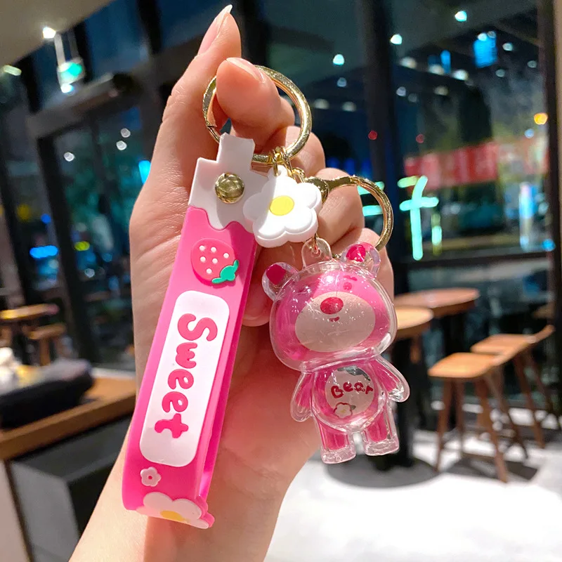 MINISO Lovely Snow Panda Keychain Accessories Currently Lotso Pig Gift Car Key Ring Students Bag Pendant Car Gadget