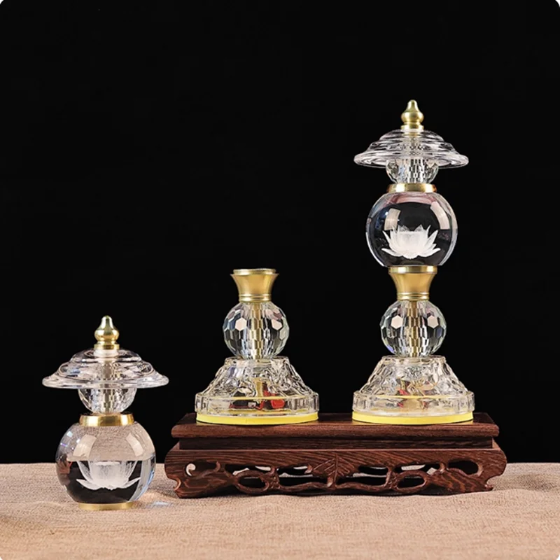 Household LED Crystal Ball Glass Lotus Lamp, Buddha Offering Lamp, Prayer, Feng Shui, Eternal Light of Buddha Hall, Buddha Tools