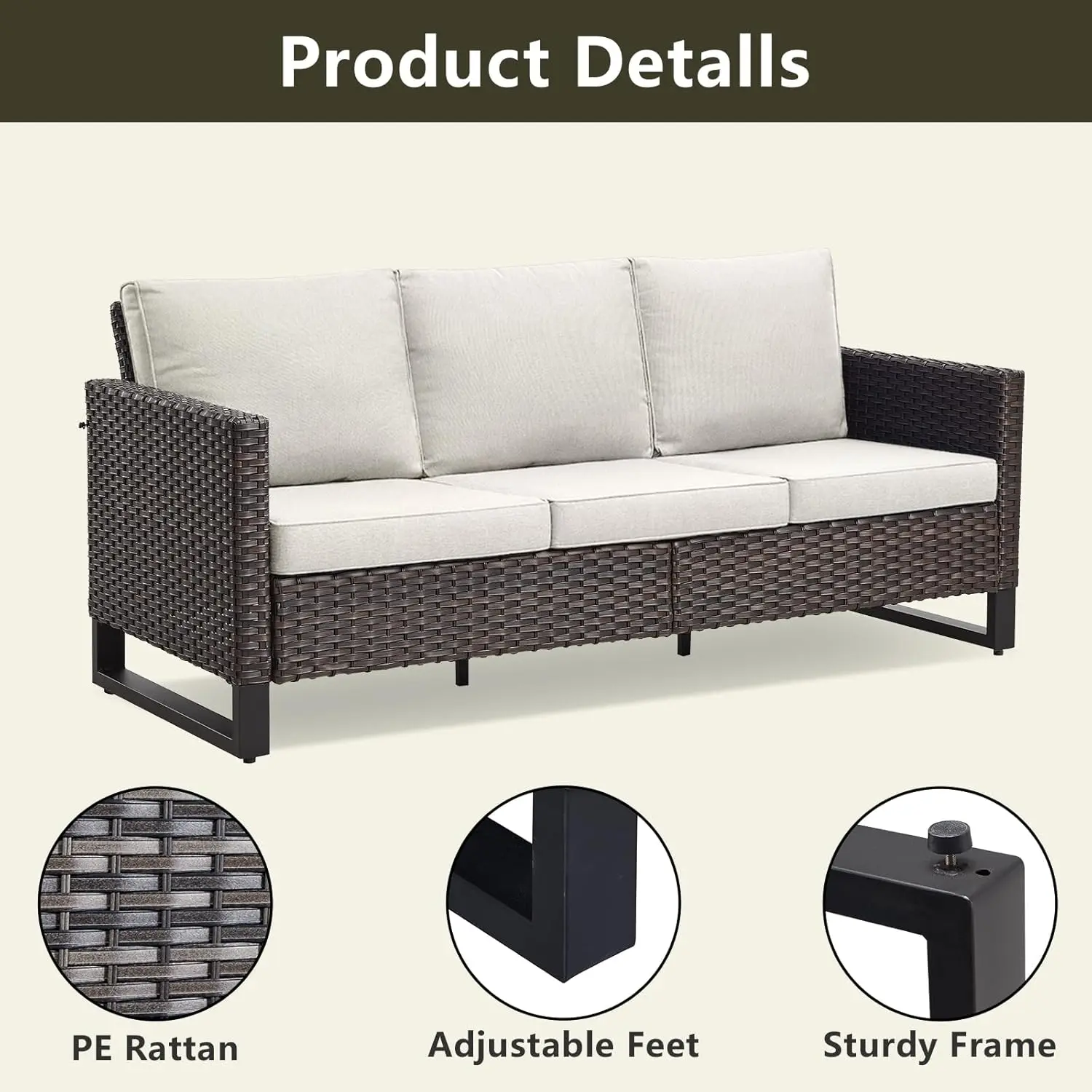 Outdoor Pátio Móveis Sofá Set, Conjuntos de Vime Conversa, PE Rattan secional Set para Varanda Jardim, marrom e bege, 5 PCs