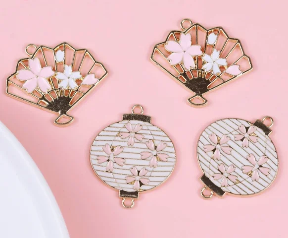 Lot 10 Pcs  Cherry Blossom lantern Fan  Charms Jewelry Making  Earrings Pendants Necklaces Bracelets DIY Accessories gift