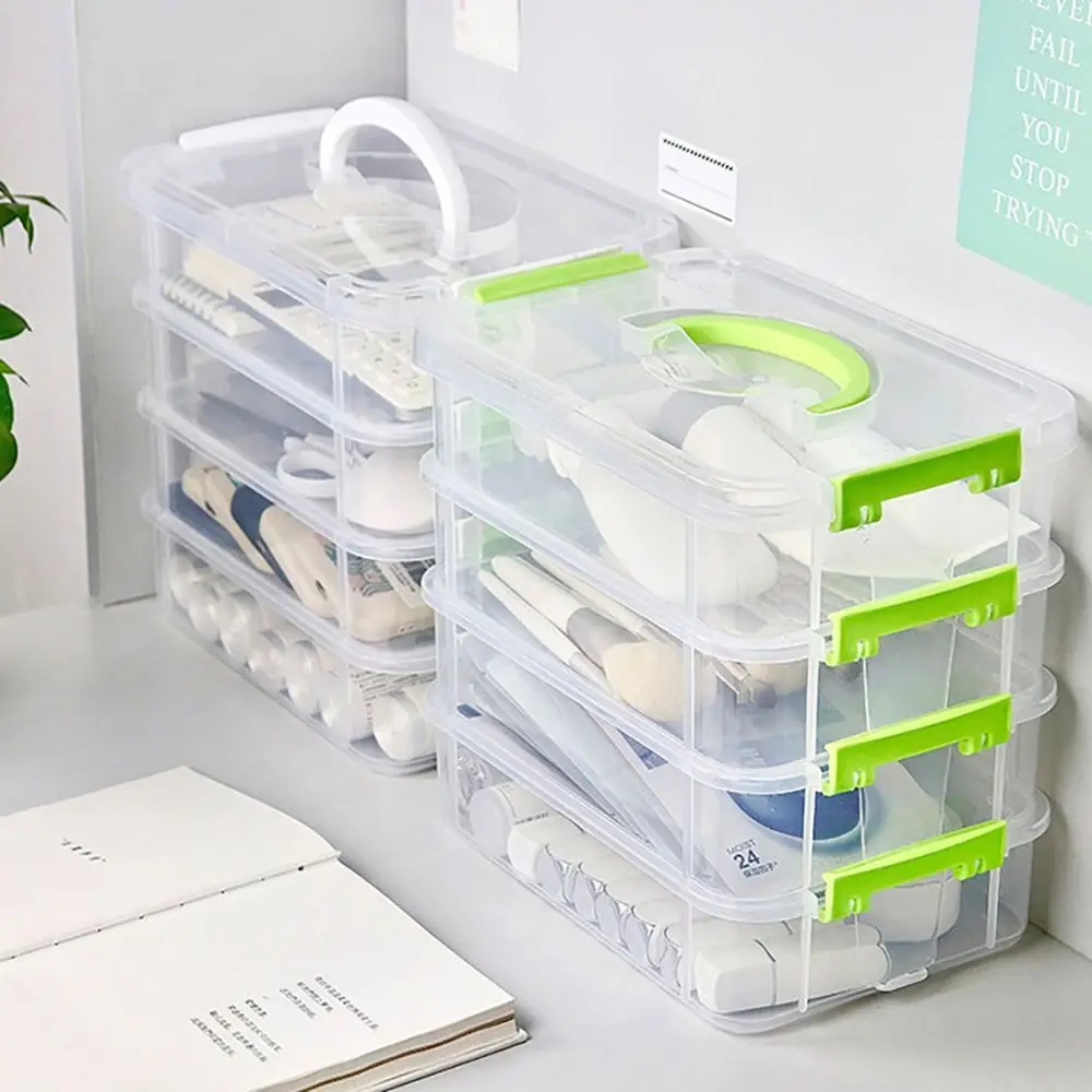 Transparent Box 4-tiers Plastic Storage Box School Office Container Drawer Organizer Table Jewelry Box Makeup Organizer Box Bins