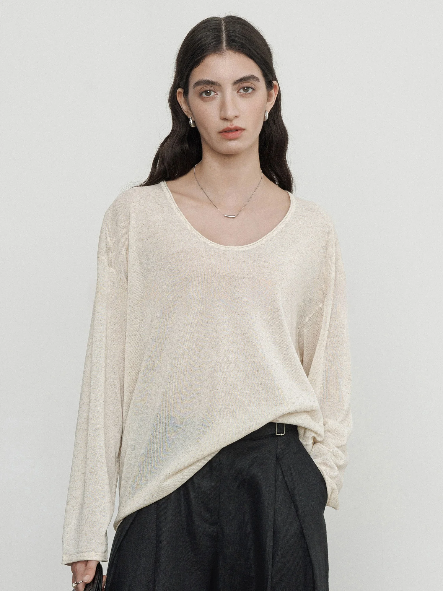 

Maiher Summer Lightweight Long Sleeve Women's Casual Cover up Shirt Linen Airy Top Comfortable Loose Fit Knitted Sweater