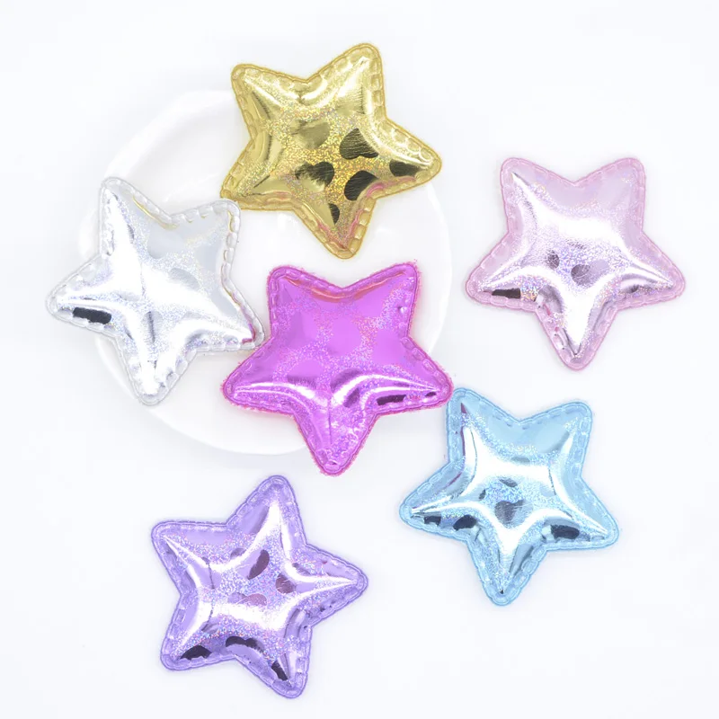 12Pcs/lot 48mm Padded PU Glitter Star for DIY Hair Clips Bow Headband Decor Applique Baby Clothes Hat Bag Ornament Patches