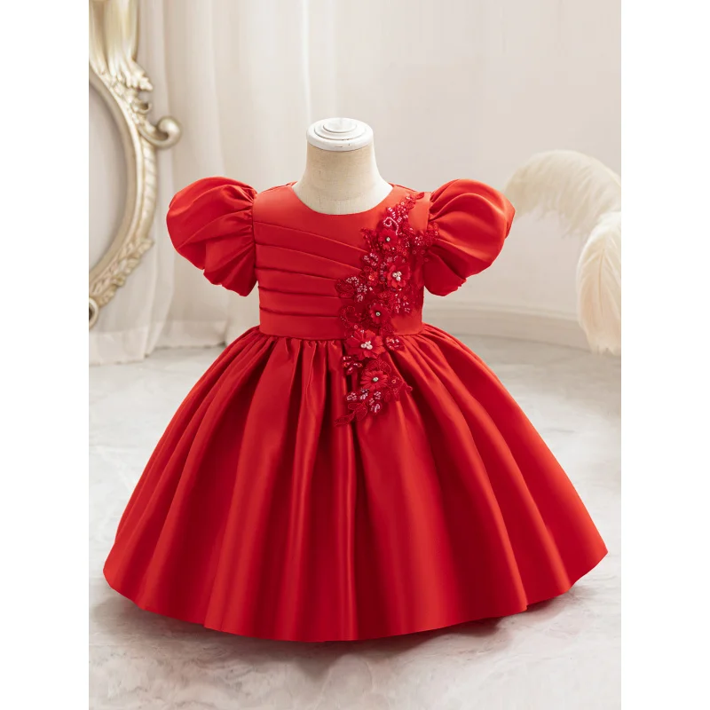 Girls' Dress Autumn Clothes2024New Children's Flower Girl Dress Birthday Host Stylish Princess Dress Cross-border