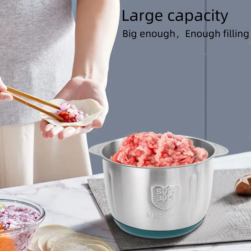 Picadora de carne eléctrica de acero inoxidable 304, picadora multifunción de verduras, frutas, pimienta, ajo, picadora, licuadora de alimentos para bebés