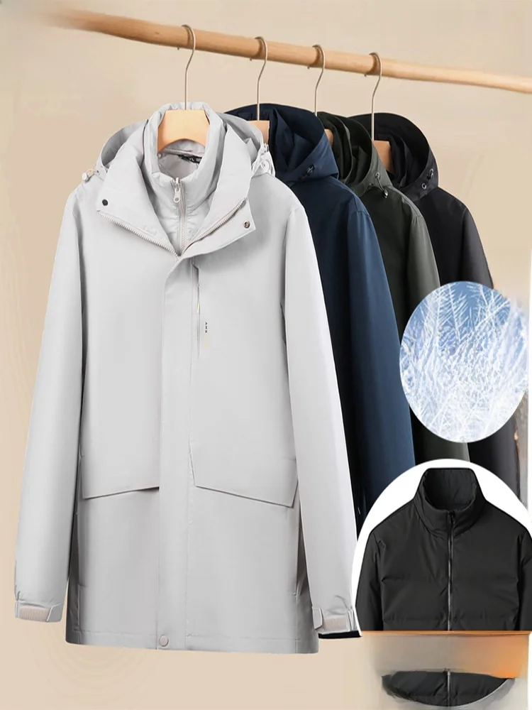 

TUCANO Men's Thiened Detachable Tee-in-One down Jaet Outdoor Warm Coat with Hood Poly Fiber Outdoor Sports Casual Ci ...