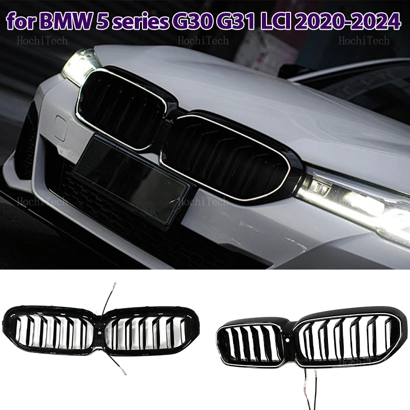 

LED Car Style Gloss Black Front Kidney Double Slat Grill Grille for BMW 5 Series G30 G38 G31 Facelift LCI 2020-2023