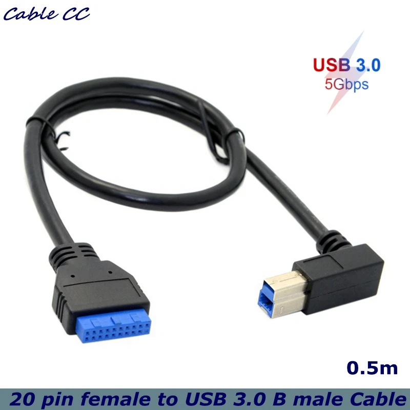 50cm High-Speed USB 3.0 Type B 90-Degree Male to 3.0 Motherboard 20pin Header Connector Cable for Printer Scanner Hard Disk Box