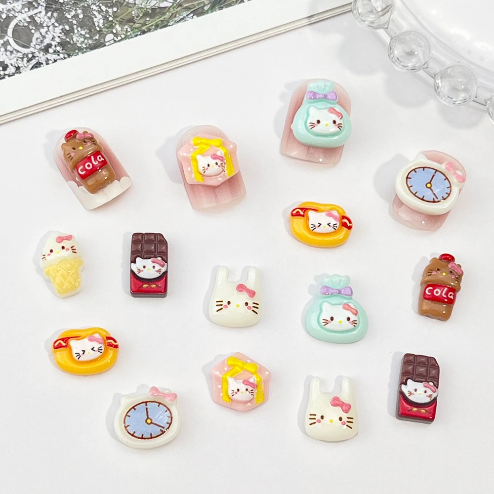 Cartoon 20Pcs Cute Hellokitty Nail Art Diy Accessories 3D Resin Rice Ball French Fries Ice Cream Shape Nails Phone Case Charm