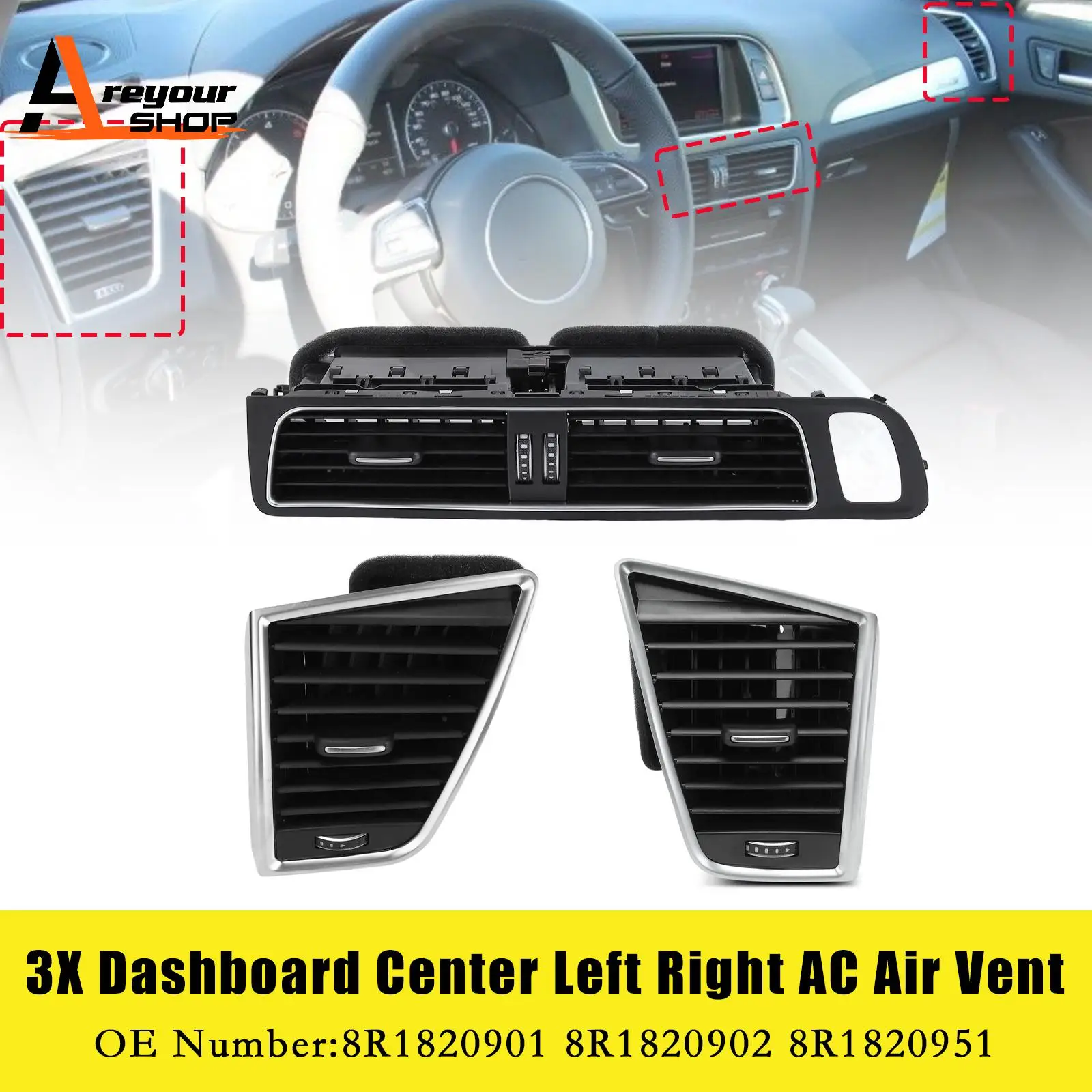 

Areyourshop Накладка на центральную решетку воздуховода кондиционера для Audi Q5 2009-2017