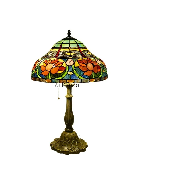 16-Inch desk lamp, American retro living room bedroom lamp, luxury villa hotel stained glass desk lamp