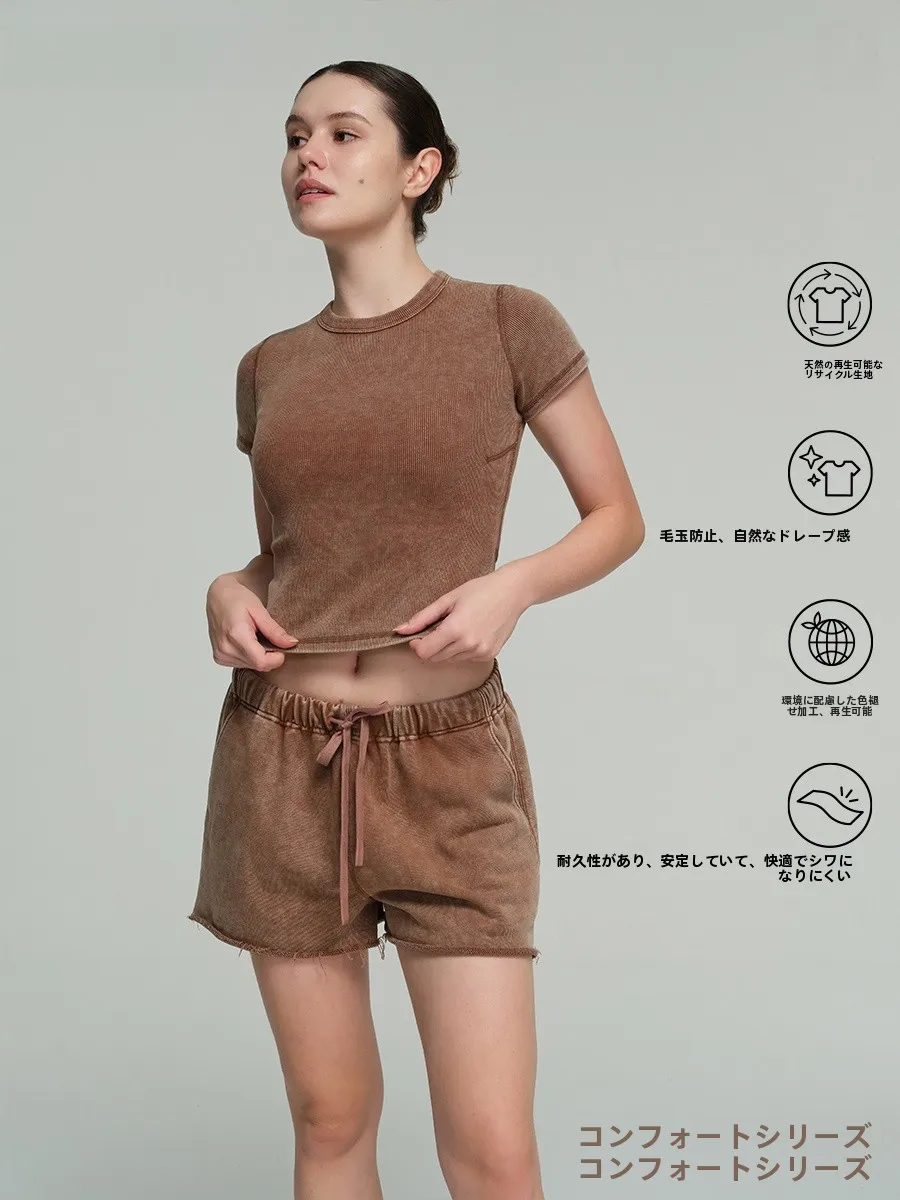 Cozy Fit Pure Cotton Washed Distressed Straight Leg Short Pants Women's Sporty Casual Trousers Comfortable Loose Shorts