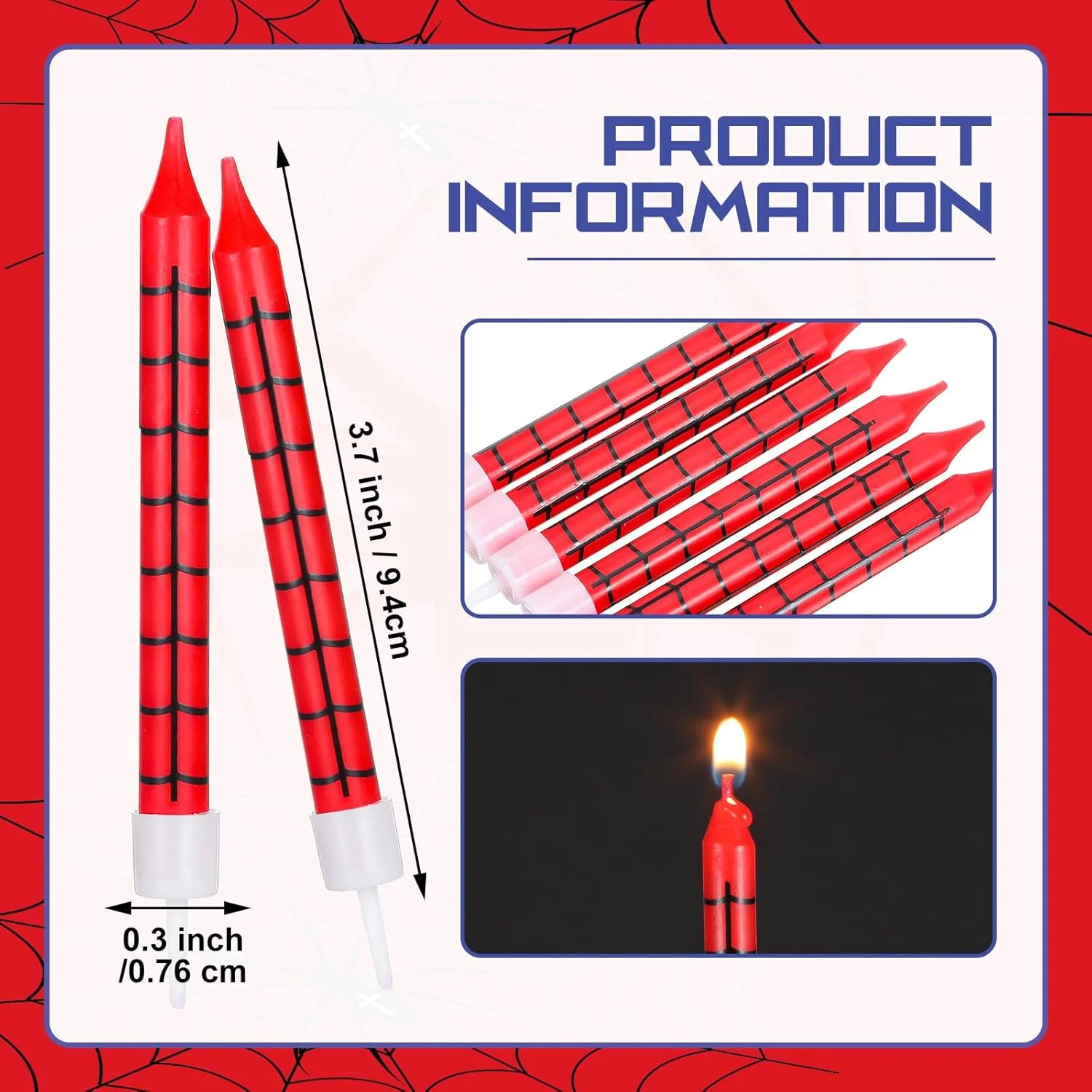 1/6/12/13pcs Red Spider Web Pattern Straight Candles For Birthday, Anniversary, Party, Cake Decorations,Christmas