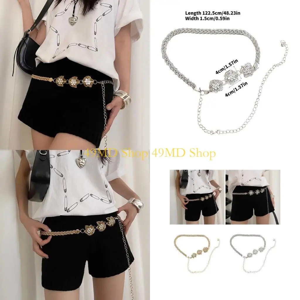 49md-エレガントなウエストチェーン小花装飾ウエストチェーン女性のファッションウエストベルトイブニングイベント用