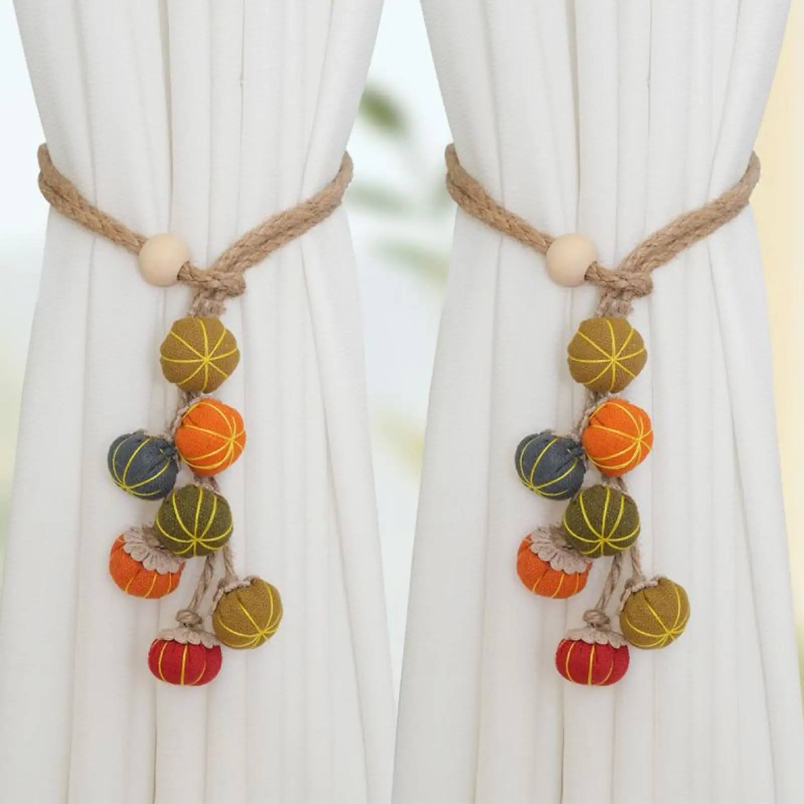 Fascette per tendaggi Accessori per drappeggi in zucca da 2 pezzi Fermatenda moderno Fermatenda in corda per Halloween Autunno Compleanno Vacanze Finestra