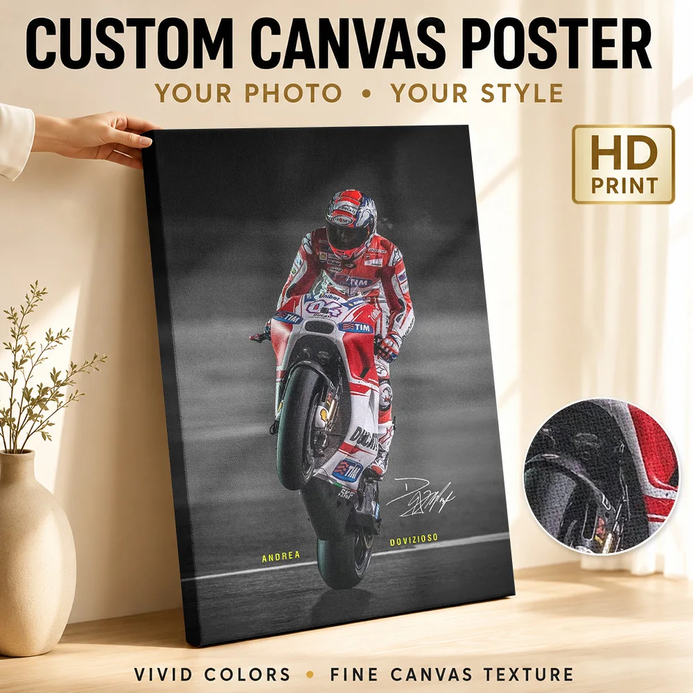 Andrea Dovizioso MotoGP Framed Canvas Print Poster Customized Photo Modern Aesthetic Wall Paintings Decoration for Dining Room