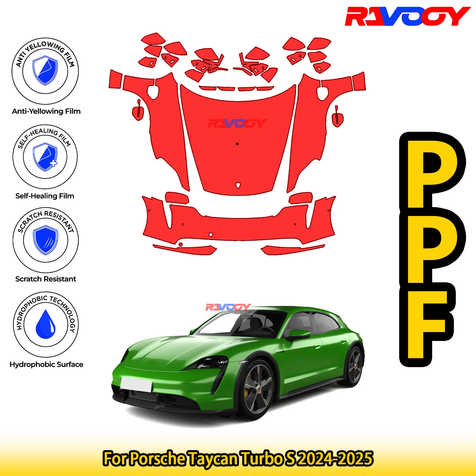 

For Porsche Taycan Turbo S 2024-2025 Glossy Matte Black Precut front PPF Kit Paint Protection Film