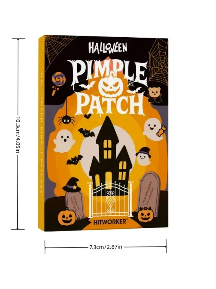 HITWORKER Halloween Acne Patches 60/120 Pcs Set Alcohol-Free Fragrance-Free Cute Ghost Witch Bat Design Individually Packaged